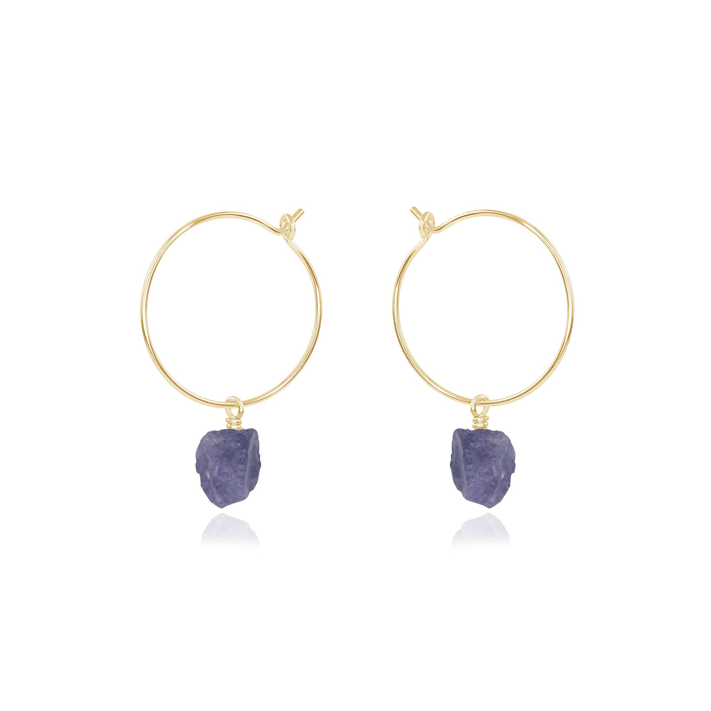 Raw Tanzanite Gemstone Dangle Hoop Earrings - Raw Tanzanite Gemstone Dangle Hoop Earrings - 14k Gold Fill - Luna Tide Handmade Crystal Jewellery