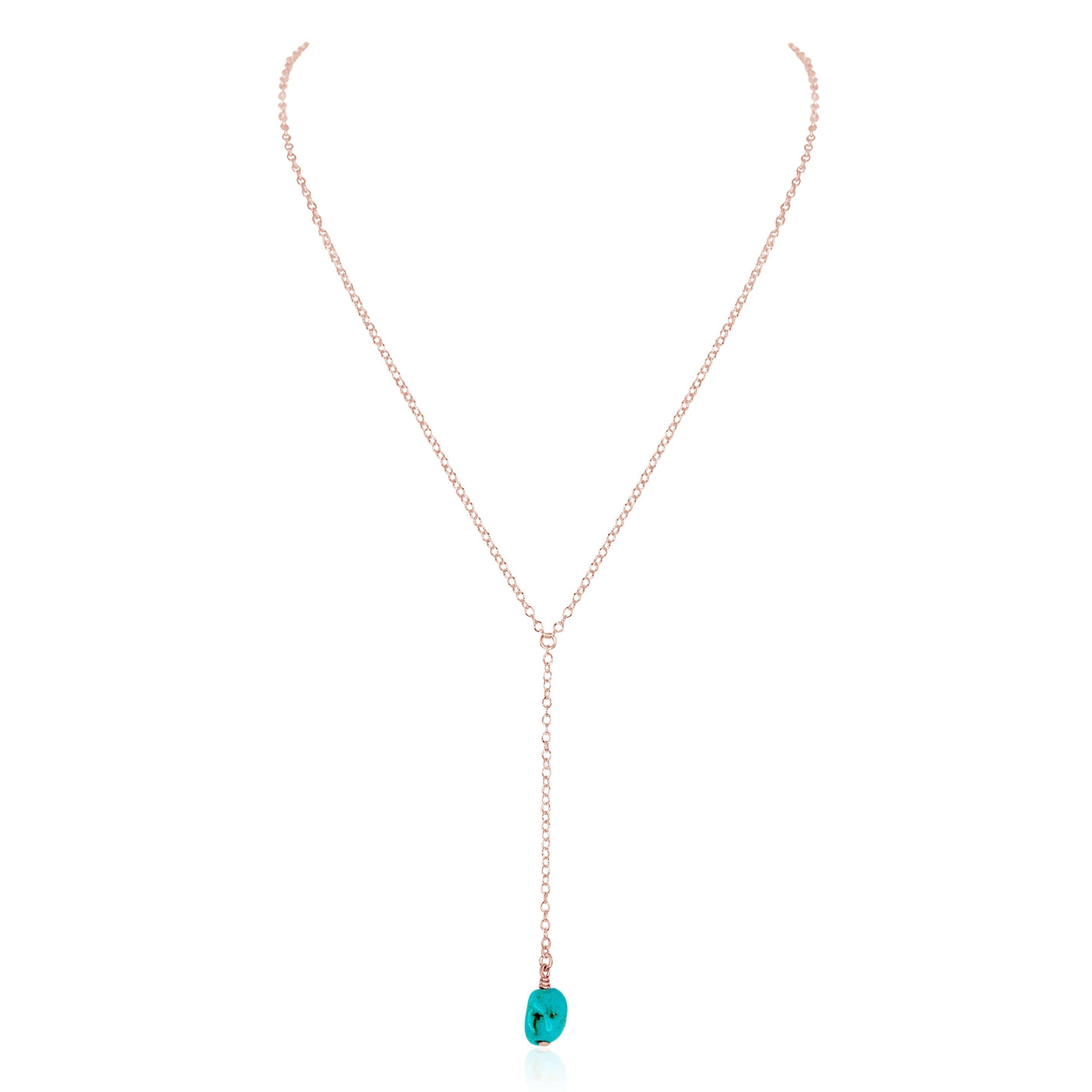 Raw Turquoise Crystal Lariat Necklace - Raw Turquoise Crystal Lariat Necklace - 14k Rose Gold Fill - Luna Tide Handmade Crystal Jewellery