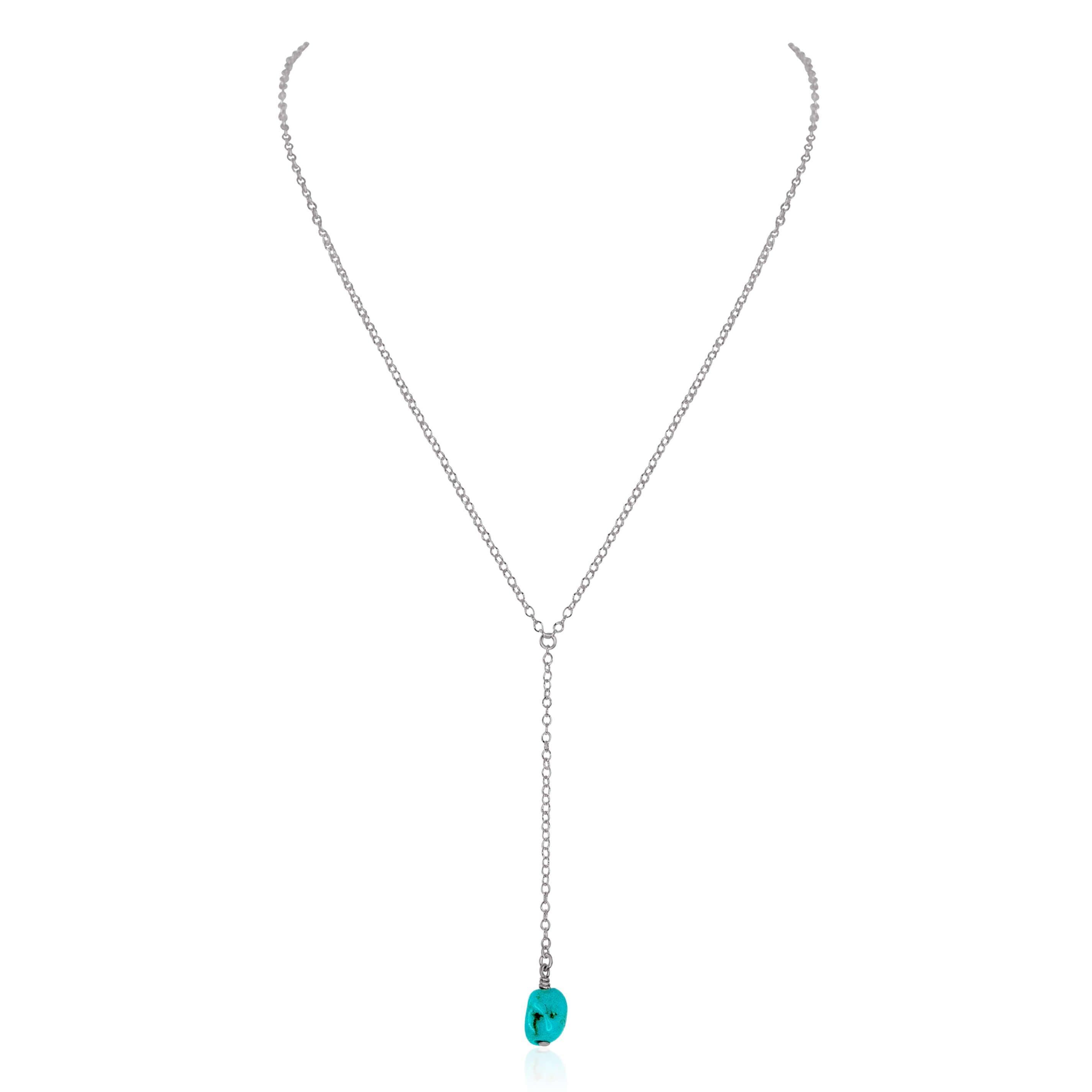 Raw Turquoise Crystal Lariat Necklace - Raw Turquoise Crystal Lariat Necklace - Stainless Steel - Luna Tide Handmade Crystal Jewellery