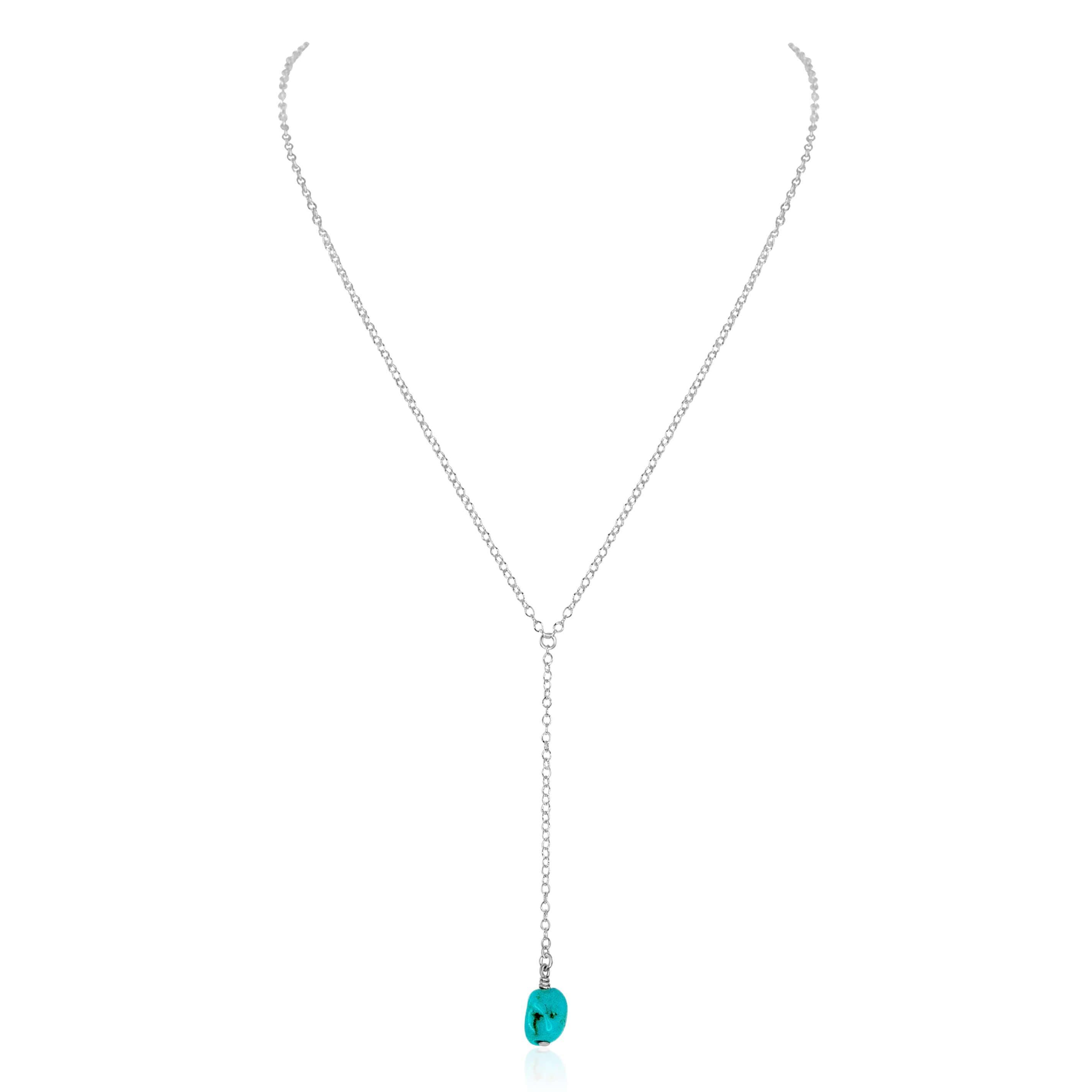 Raw Turquoise Crystal Lariat Necklace - Raw Turquoise Crystal Lariat Necklace - Sterling Silver - Luna Tide Handmade Crystal Jewellery