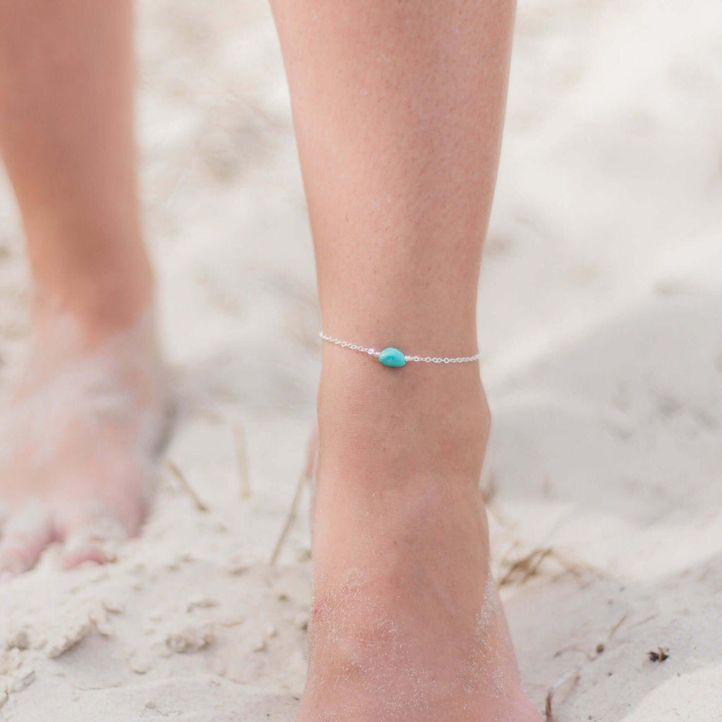 Raw Turquoise Crystal Nugget Anklet - Raw Turquoise Crystal Nugget Anklet - Sterling Silver - Luna Tide Handmade Crystal Jewellery