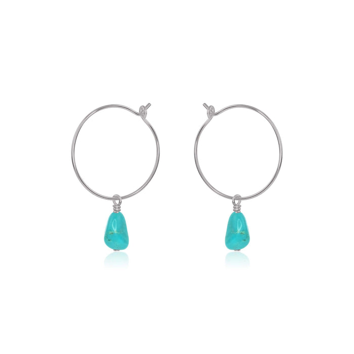 Raw Turquoise Gemstone Dangle Hoop Earrings - Raw Turquoise Gemstone Dangle Hoop Earrings - Stainless Steel - Luna Tide Handmade Crystal Jewellery