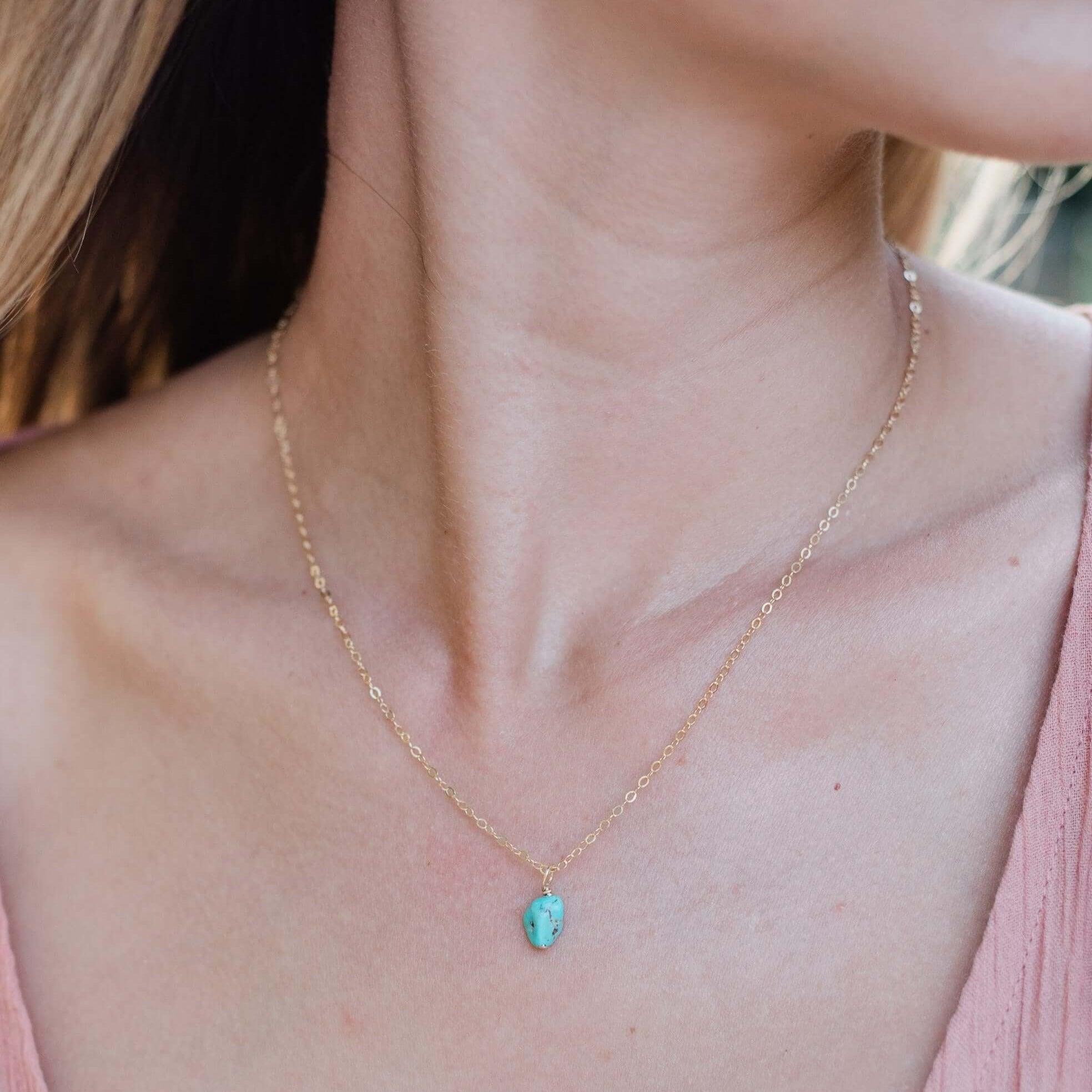 Raw Turquoise Natural Crystal Pendant Necklace - Raw Turquoise Natural Crystal Pendant Necklace - Sterling Silver / Satellite - Luna Tide Handmade Crystal Jewellery