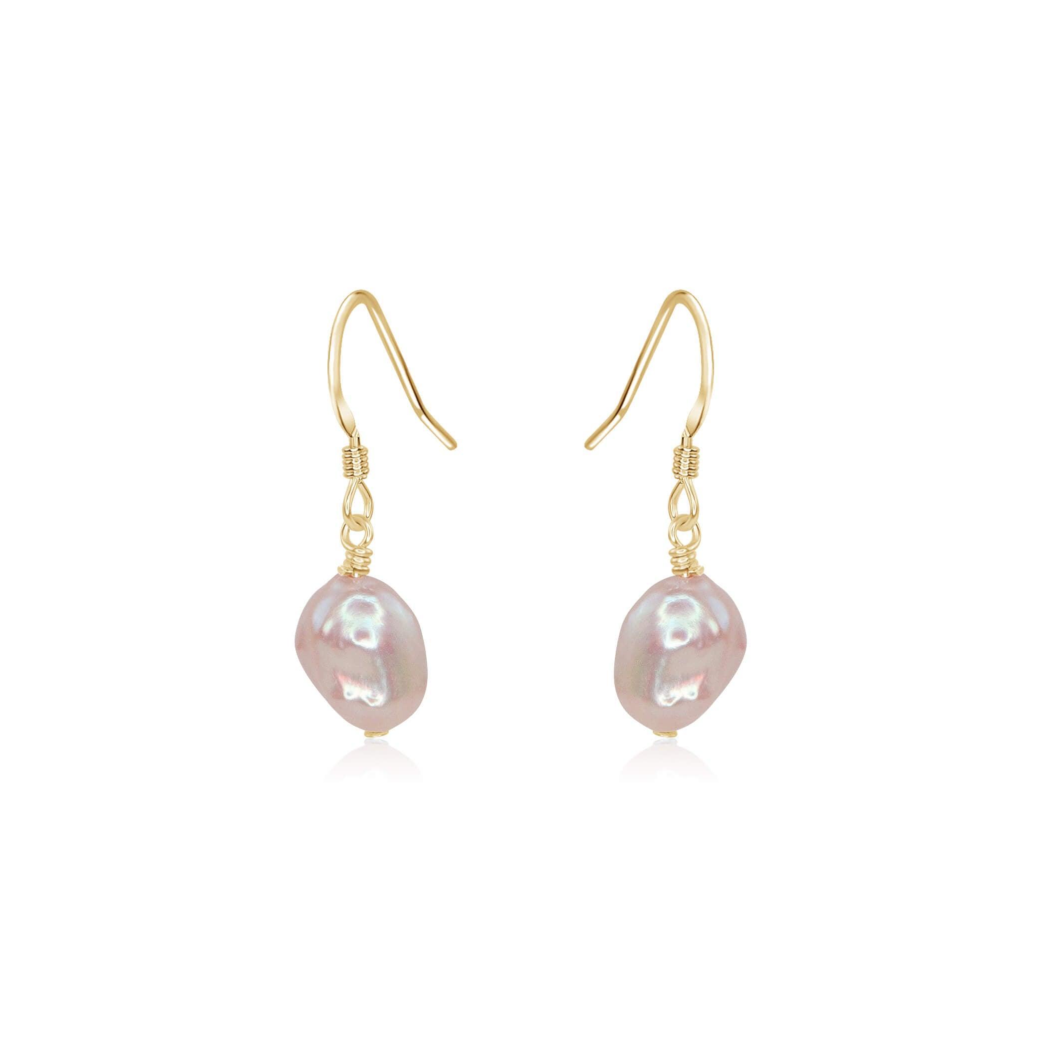 Raw White Freshwater Pearl Crystal Dangle Drop Earrings - Raw White Freshwater Pearl Crystal Dangle Drop Earrings - 14k Gold Fill - Luna Tide Handmade Crystal Jewellery