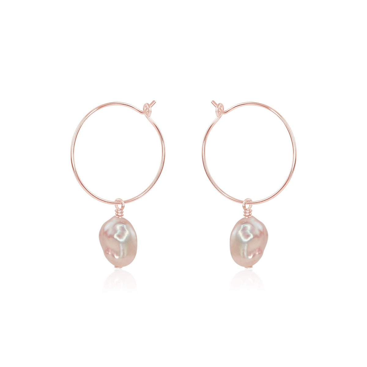 Raw Nugget Hoop Earrings - Freshwater Pearl - 14K Rose Gold Fill - Luna Tide Handmade Jewellery