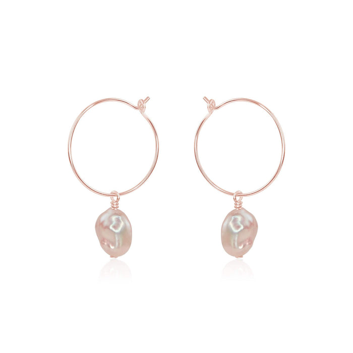 Raw White Freshwater Pearl Dangle Hoop Earrings - Raw White Freshwater Pearl Dangle Hoop Earrings - 14k Rose Gold Fill - Luna Tide Handmade Crystal Jewellery