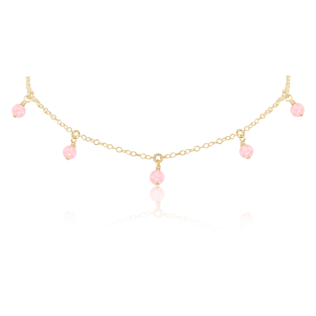 Rose Quartz Bead Drop Choker - Rose Quartz Bead Drop Choker - 14k Gold Fill - Luna Tide Handmade Crystal Jewellery