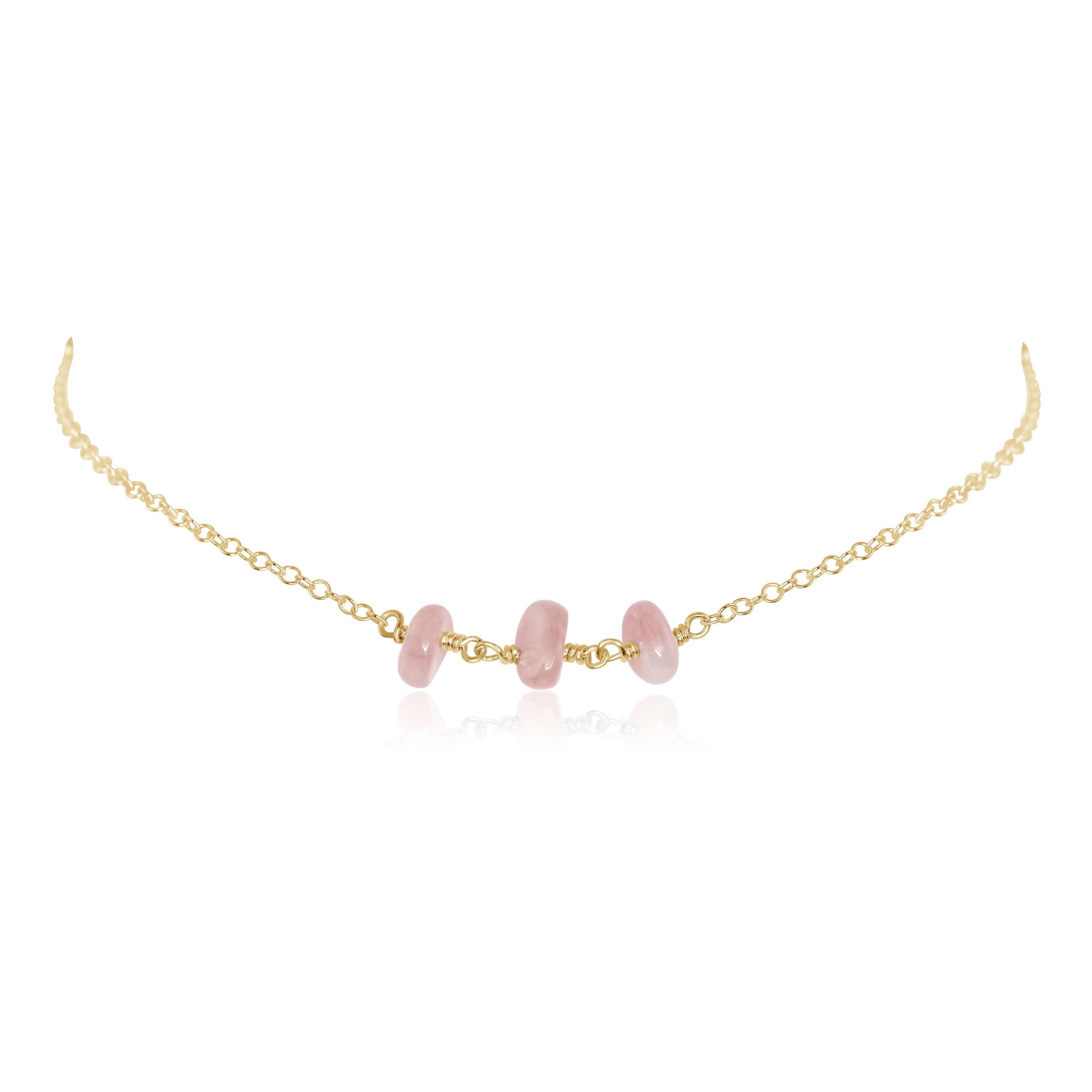 Rose Quartz Beaded Chain Choker Necklace - Rose Quartz Beaded Chain Choker Necklace - 14k Gold Fill - Luna Tide Handmade Crystal Jewellery