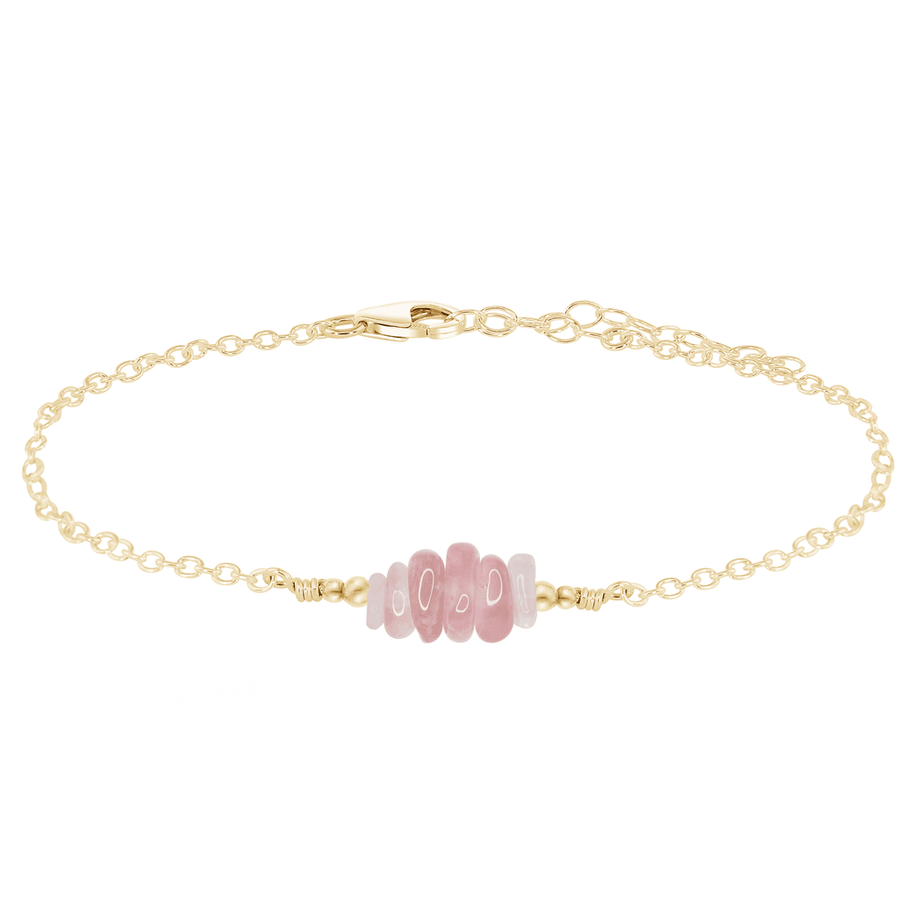 Rose quartz Chip Bead Bar Anklet - Rose quartz Chip Bead Bar Anklet - 14k Gold Fill - Luna Tide Handmade Crystal Jewellery