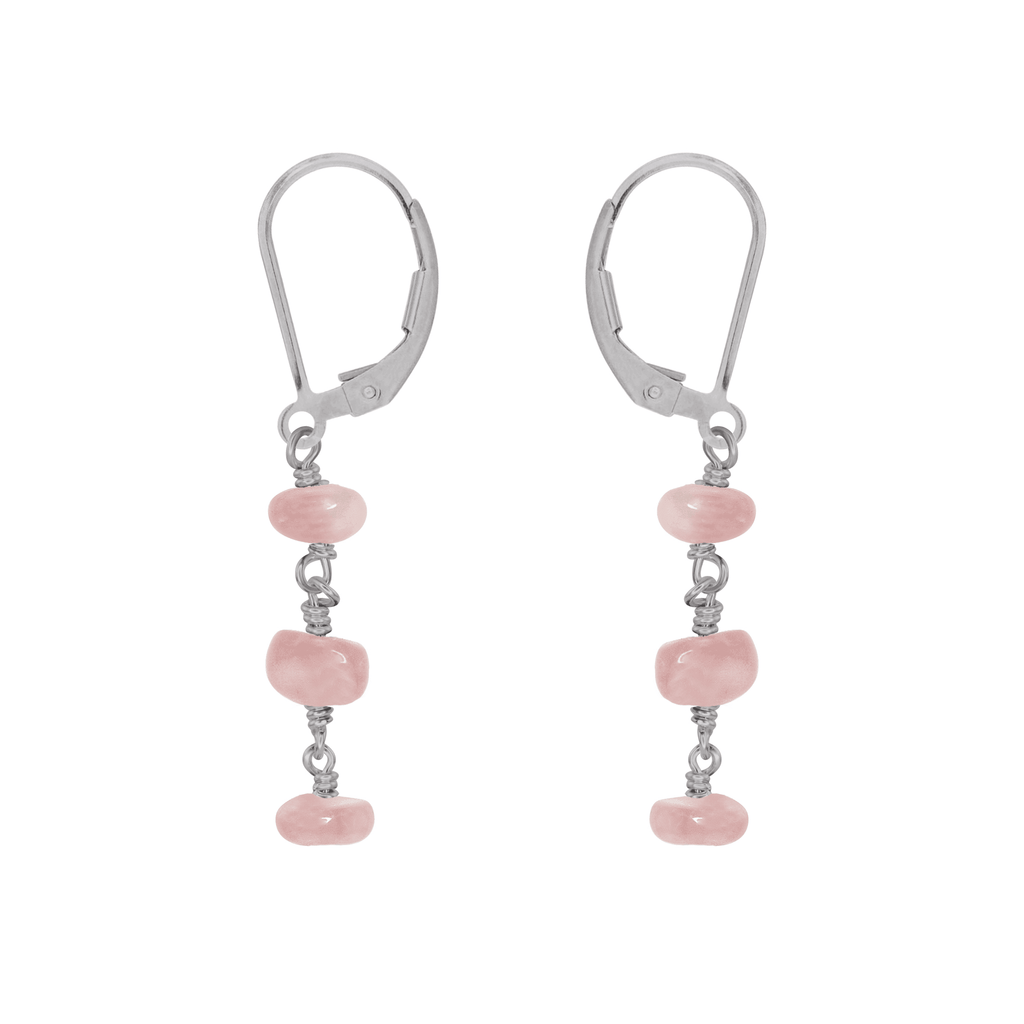 Rose Quartz Crystal Beaded Chain Dangle Leverback Earrings - Rose Quartz Crystal Beaded Chain Dangle Leverback Earrings - Stainless Steel - Luna Tide Handmade Crystal Jewellery