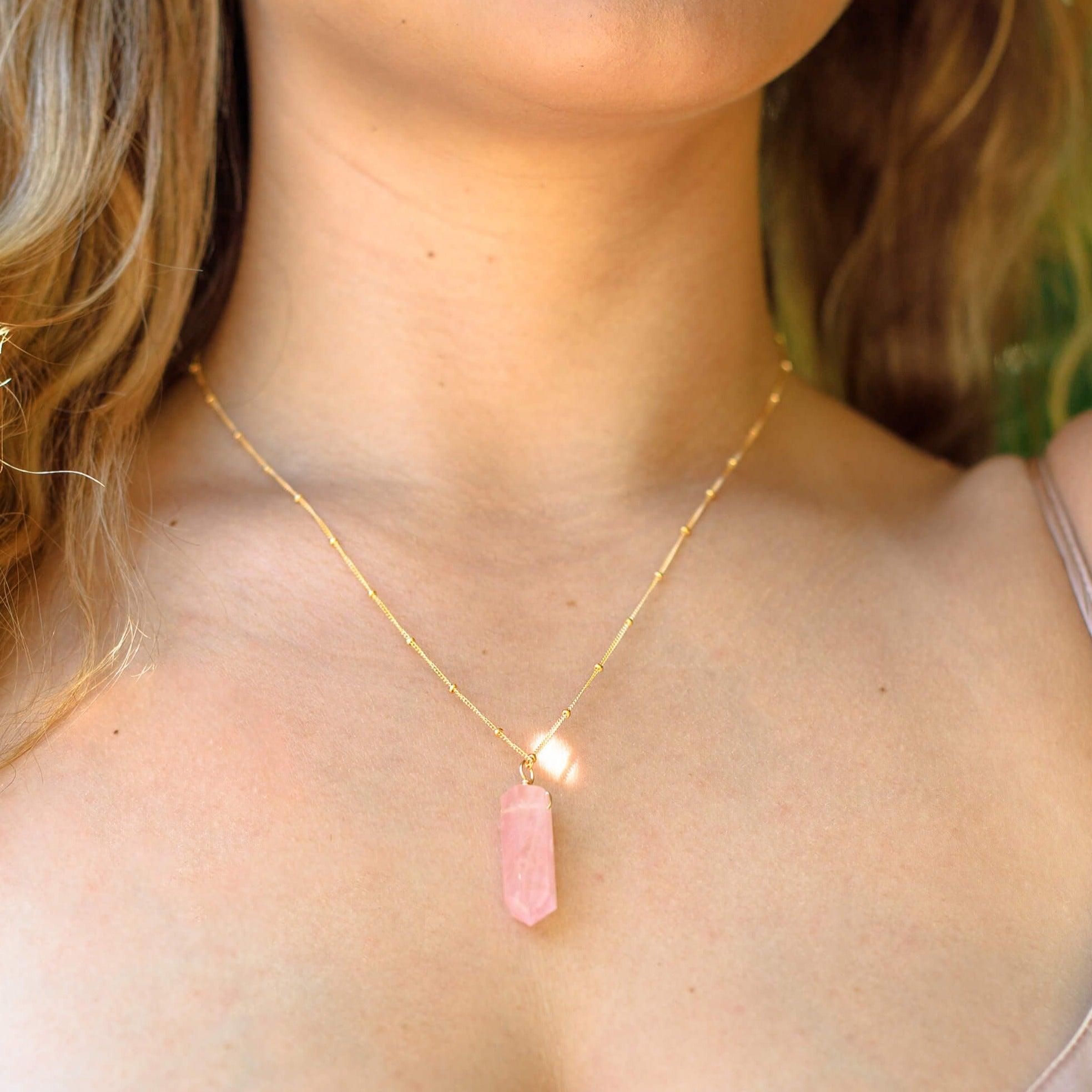 Quartz Necklace | Cherry Quartz | buy 14K Rose Gold | Full Moon | Crystal Jewelry | Crystal Pendant | Crystal Healing Jewelry | Layered Necklace