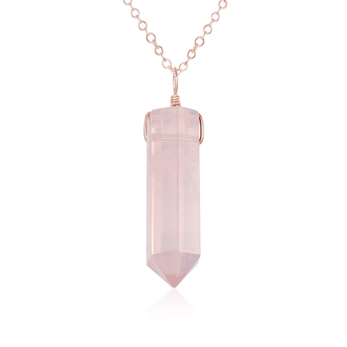 Rose Quartz Crystal Generator Point Pendant Necklace - Rose Quartz Crystal Generator Point Pendant Necklace - 14k Rose Gold Fill / Cable - Luna Tide Handmade Crystal Jewellery