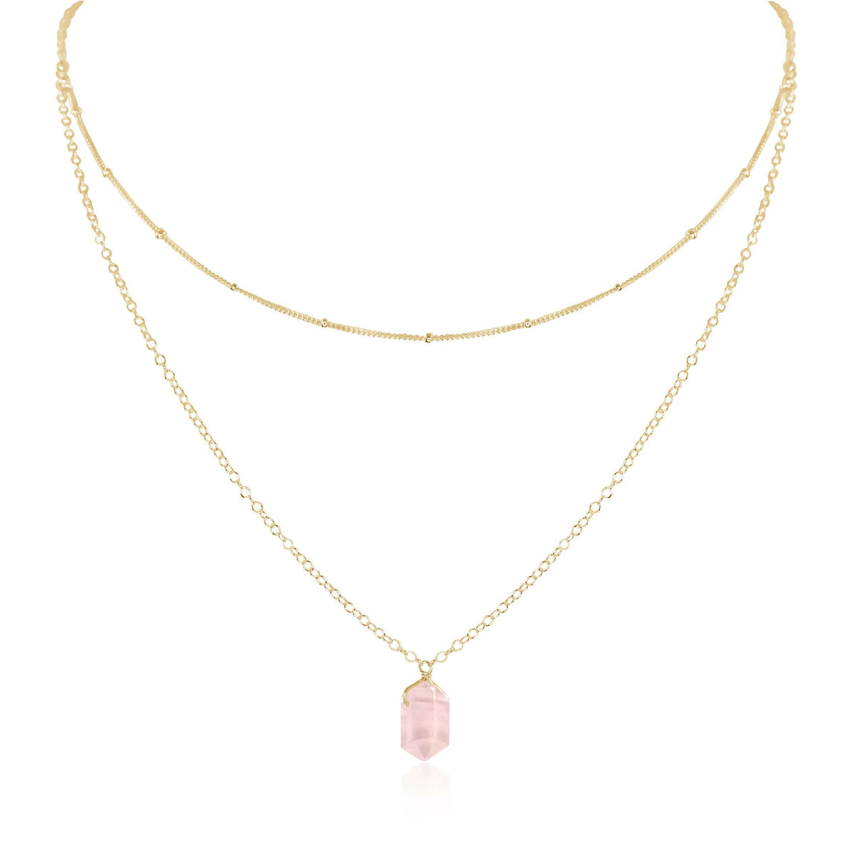 Double Terminated Crystal Layered Choker - Rose Quartz - 14K Gold Fill - Luna Tide Handmade Jewellery