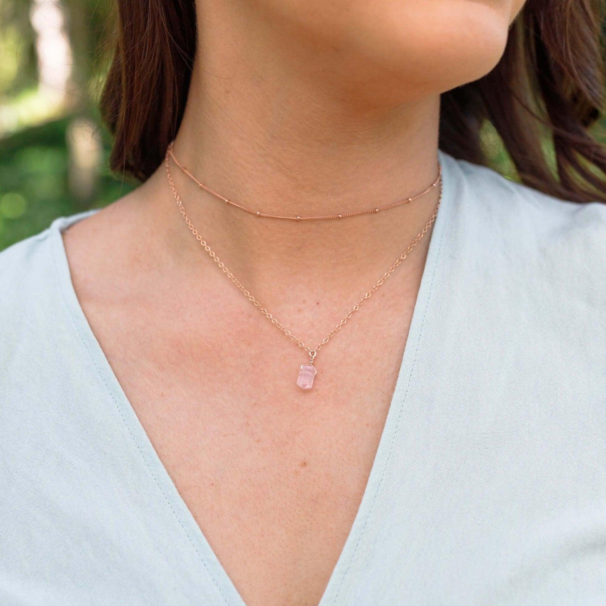 Rose Quartz Double Terminated Crystal Chain Layered Choker Necklace - Rose Quartz Double Terminated Crystal Chain Layered Choker Necklace - 14k Gold Fill - Luna Tide Handmade Crystal Jewellery