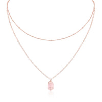 Double Terminated Crystal Layered Choker - Rose Quartz - 14K Rose Gold Fill - Luna Tide Handmade Jewellery