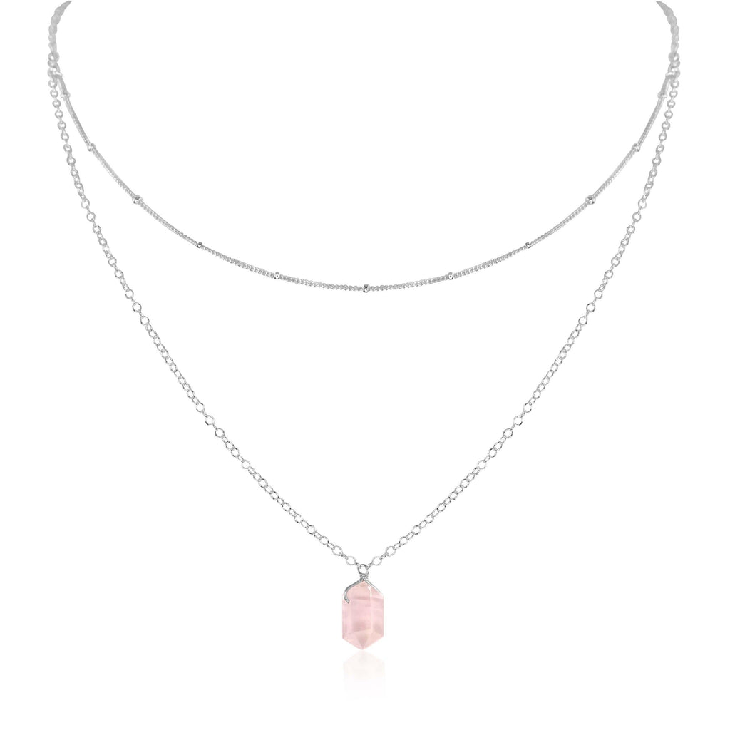 Rose Quartz Double Terminated Crystal Chain Layered Choker Necklace - Rose Quartz Double Terminated Crystal Chain Layered Choker Necklace - Sterling Silver - Luna Tide Handmade Crystal Jewellery