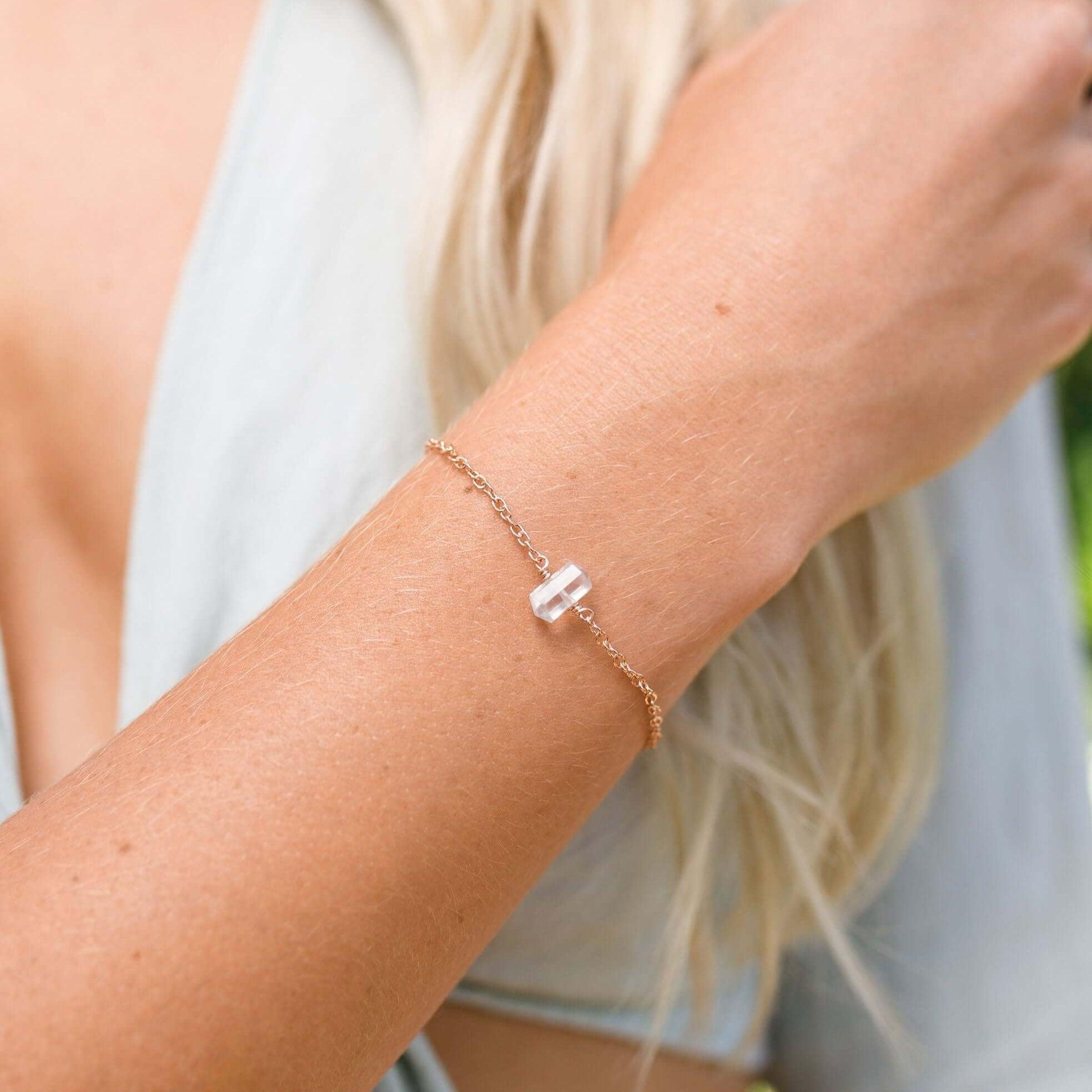 Rose Quartz Double Terminated Mini Crystal Point Bracelet - Rose Quartz Double Terminated Mini Crystal Point Bracelet - 14k Gold Fill - Luna Tide Handmade Crystal Jewellery