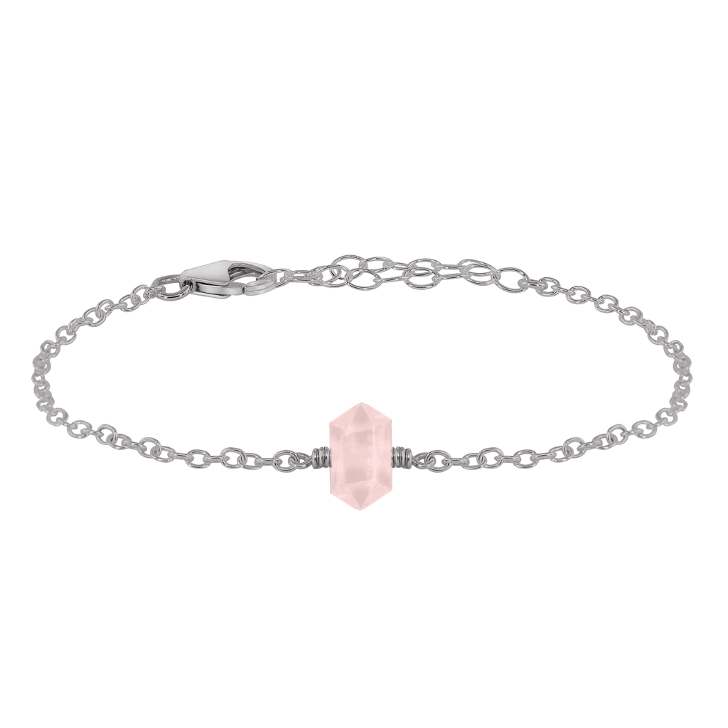 Rose Quartz Double Terminated Mini Crystal Point Bracelet - Rose Quartz Double Terminated Mini Crystal Point Bracelet - Stainless Steel - Luna Tide Handmade Crystal Jewellery