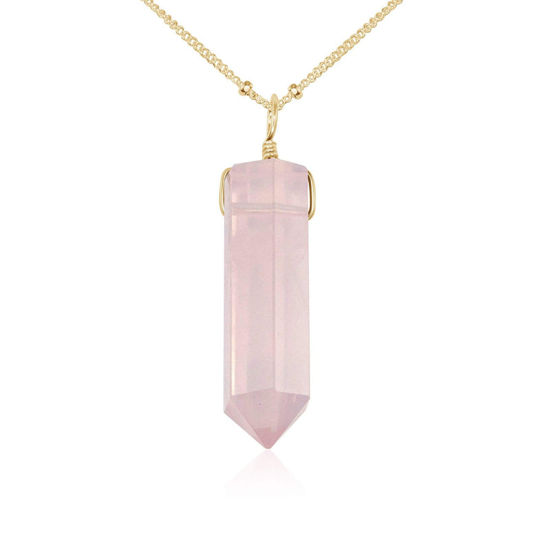 Rose Quartz Gemstone Generator Tower Point Pendant Necklace - Rose Quartz Gemstone Generator Tower Point Pendant Necklace - 14k Gold Fill / Satellite - Luna Tide Handmade Crystal Jewellery