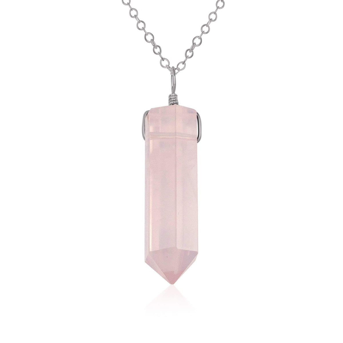 Rose Quartz Gemstone Generator Tower Point Pendant Necklace - Rose Quartz Gemstone Generator Tower Point Pendant Necklace - Stainless Steel / Cable - Luna Tide Handmade Crystal Jewellery