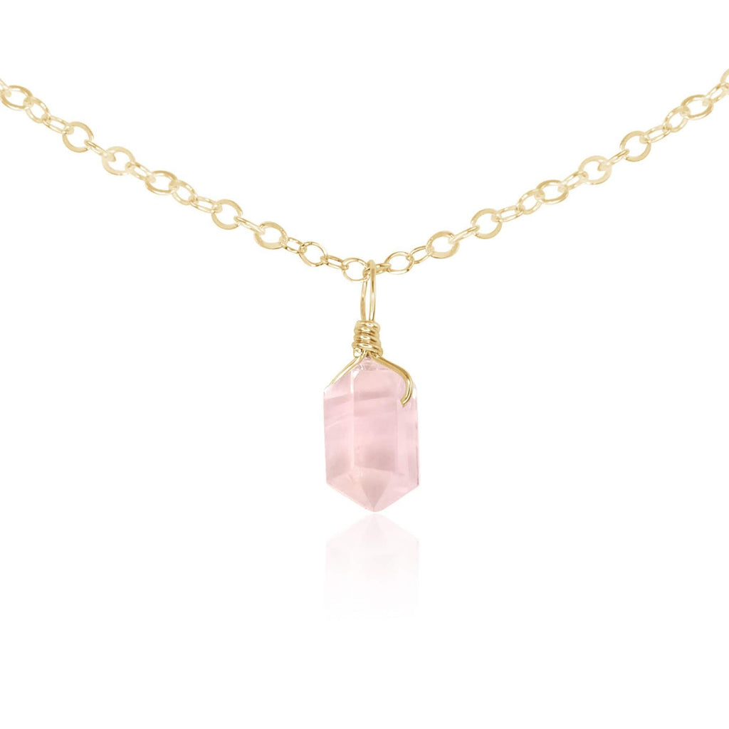 Rose Quartz Mini Double Terminated Crystal Point Pendant Choker Necklace - Rose Quartz Mini Double Terminated Crystal Point Pendant Choker Necklace - 14k Gold Fill / Cable - Luna Tide Handmade Crystal Jewellery