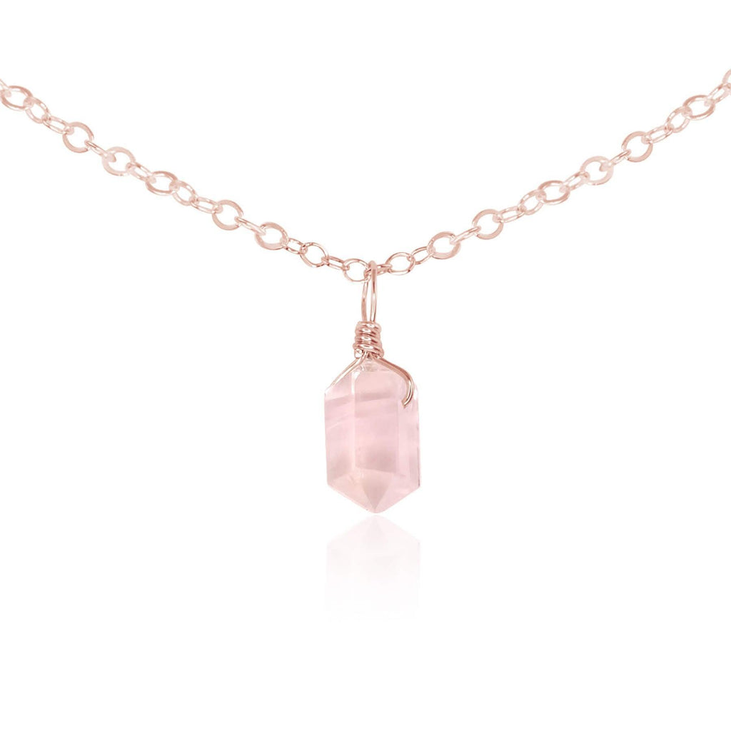 Rose Quartz Mini Double Terminated Crystal Point Pendant Choker Necklace - Rose Quartz Mini Double Terminated Crystal Point Pendant Choker Necklace - 14k Rose Gold Fill / Cable - Luna Tide Handmade Crystal Jewellery