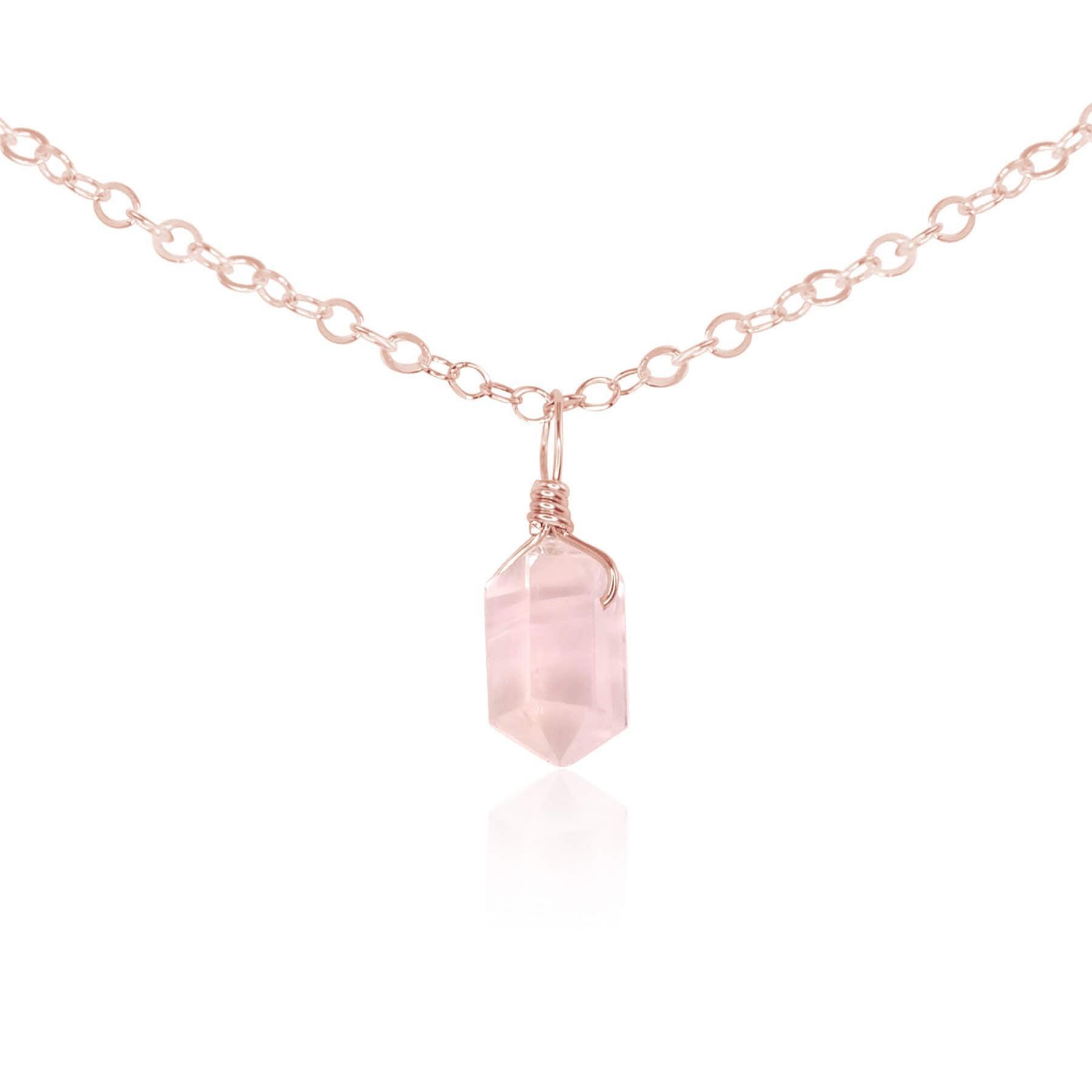 Rose Quartz Mini Double Terminated Crystal Point Pendant Choker Necklace - Rose Quartz Mini Double Terminated Crystal Point Pendant Choker Necklace - 14k Rose Gold Fill / Cable - Luna Tide Handmade Crystal Jewellery