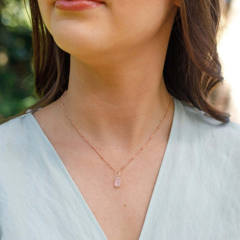 Double Terminated Crystal Pendant Necklace - Rose Quartz - 14K Rose Gold Fill Satellite - Luna Tide Handmade Jewellery