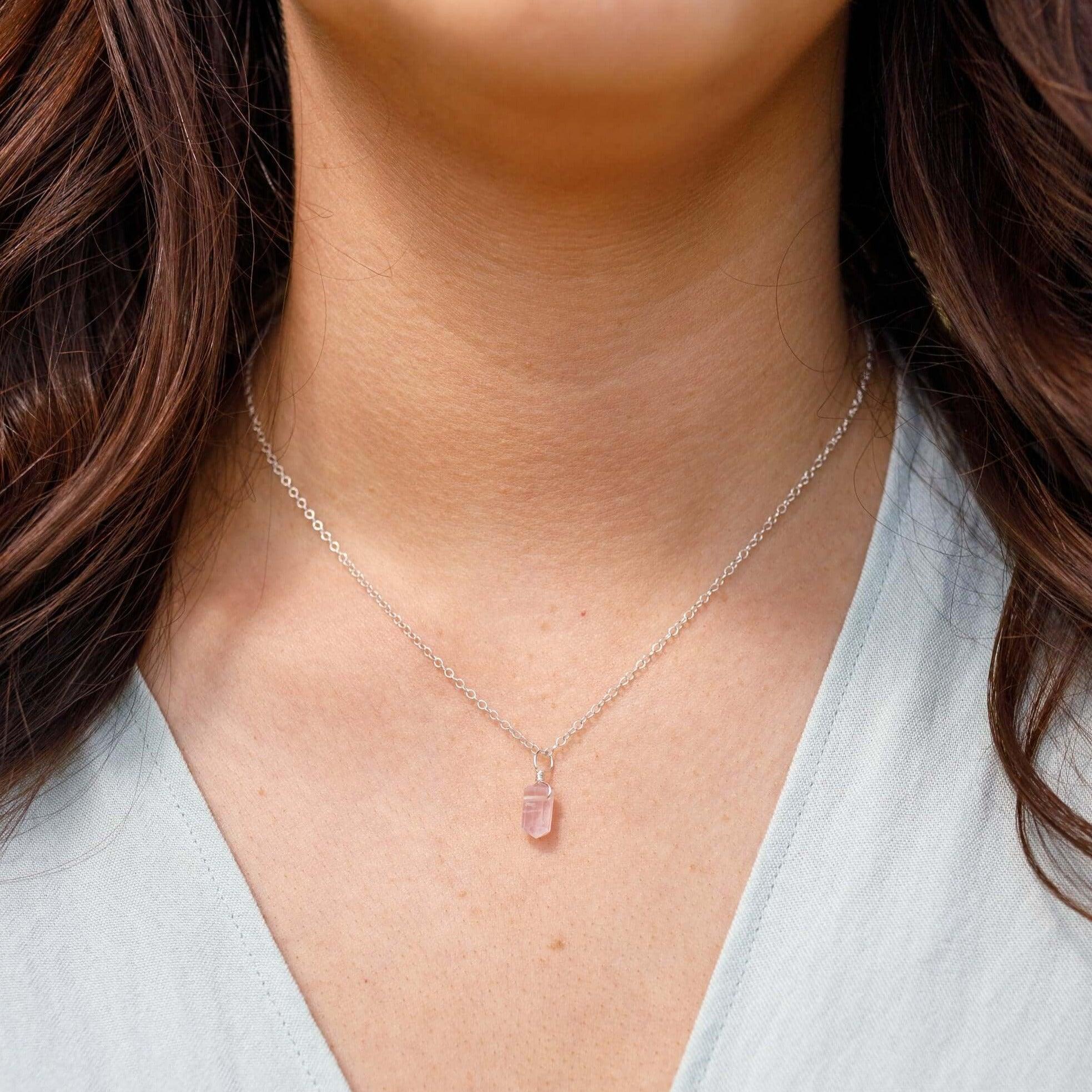 Rose Quartz Mini Double Terminated Crystal Point Pendant Necklace - Rose Quartz Mini Double Terminated Crystal Point Pendant Necklace - 14k Gold Fill / Cable - Luna Tide Handmade Crystal Jewellery