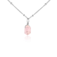 Double Terminated Crystal Pendant Necklace - Rose Quartz - Sterling Silver Satellite - Luna Tide Handmade Jewellery