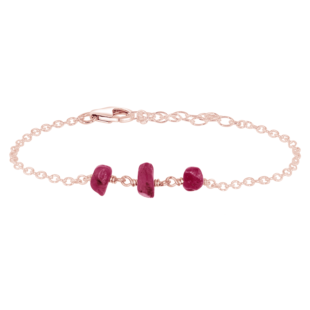 Ruby Beaded Chain Bracelet - Ruby Beaded Chain Bracelet - 14k Rose Gold Fill - Luna Tide Handmade Crystal Jewellery