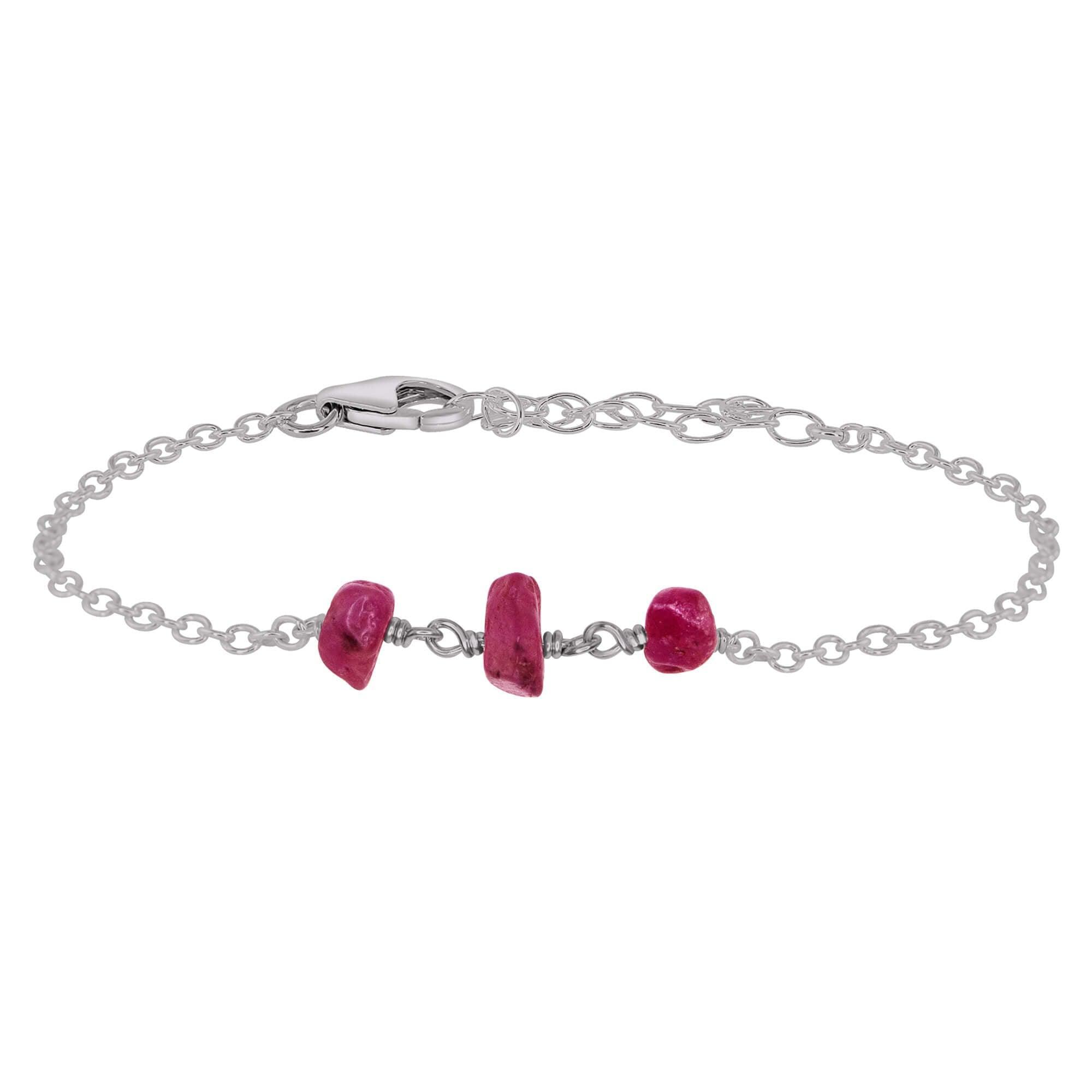 Ruby Beaded Chain Bracelet - Ruby Beaded Chain Bracelet - Stainless Steel - Luna Tide Handmade Crystal Jewellery
