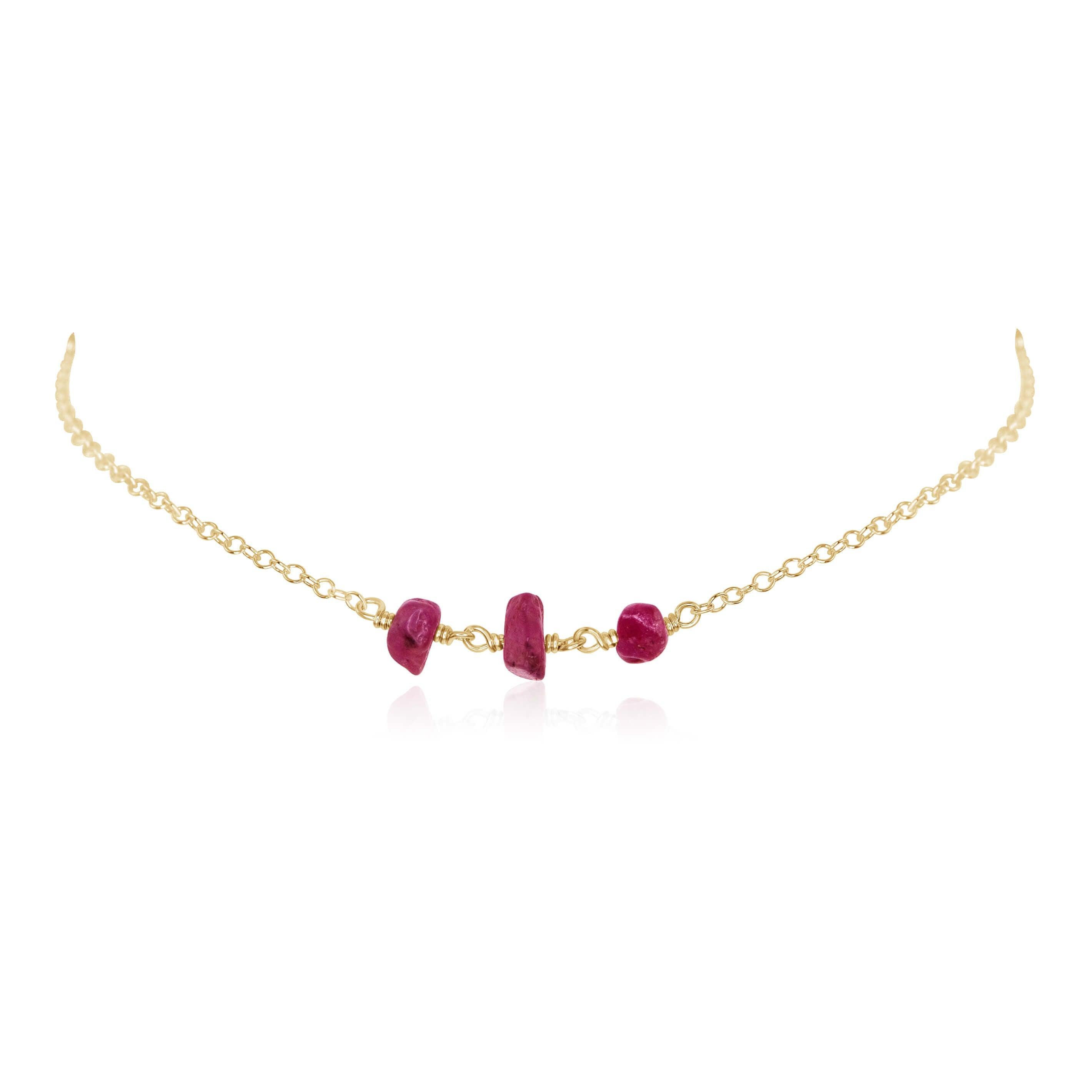 Ruby Beaded Chain Choker Necklace - Ruby Beaded Chain Choker Necklace - 14k Gold Fill - Luna Tide Handmade Crystal Jewellery