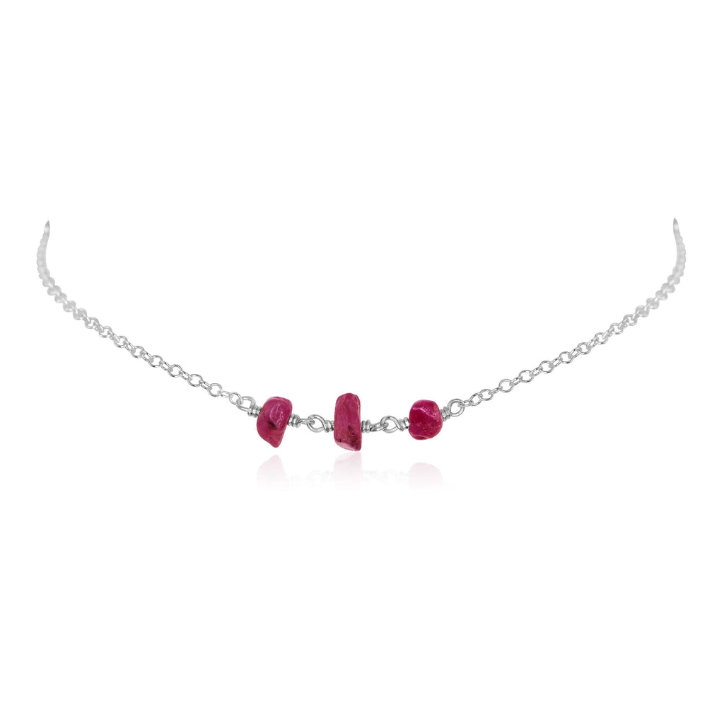 Ruby Beaded Chain Choker Necklace - Ruby Beaded Chain Choker Necklace - Sterling Silver - Luna Tide Handmade Crystal Jewellery