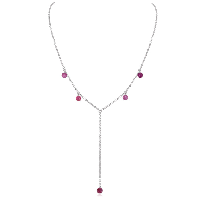 Ruby Boho Lariat Necklace - Ruby Boho Lariat Necklace - Stainless Steel - Luna Tide Handmade Crystal Jewellery