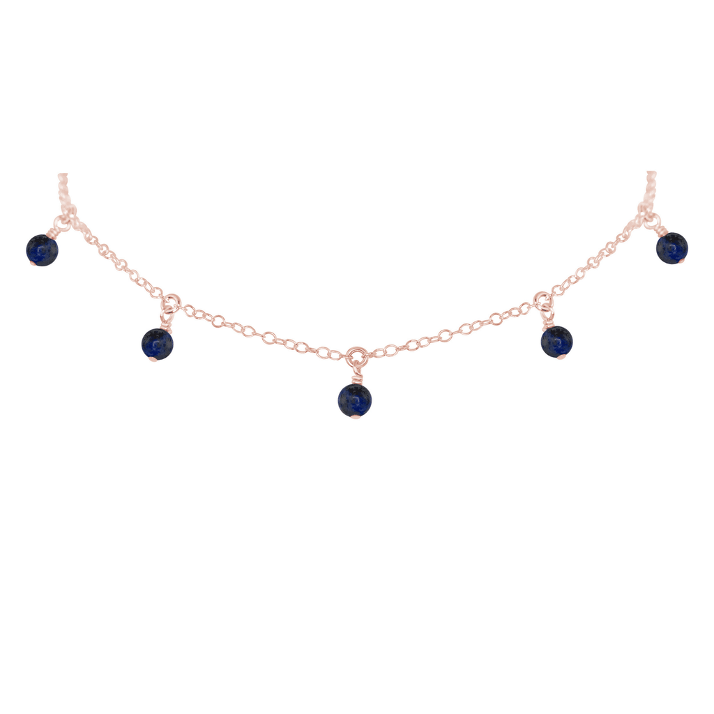 Sapphire Bead Drop Choker - Sapphire Bead Drop Choker - 14k Rose Gold Fill - Luna Tide Handmade Crystal Jewellery