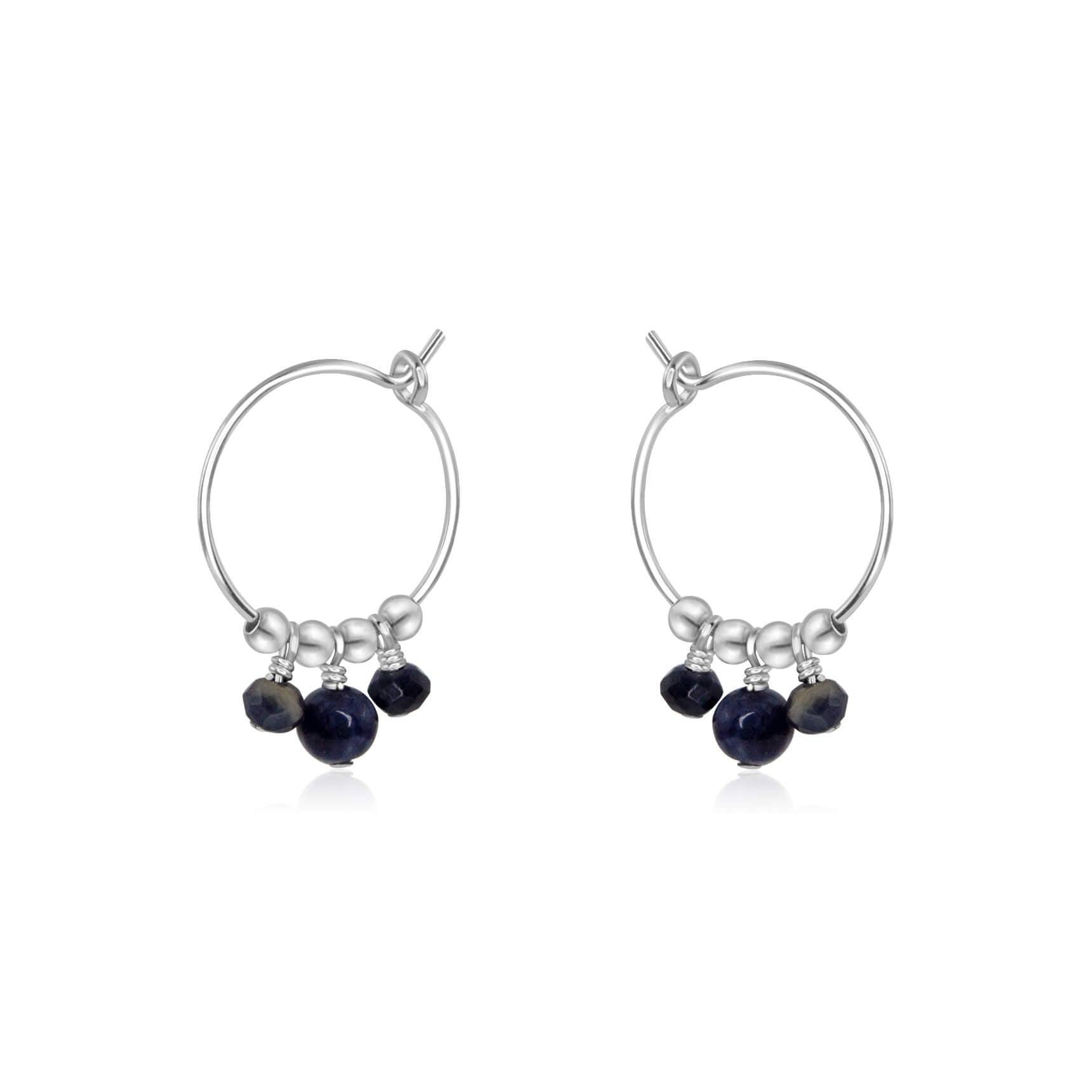 Sapphire Gemstone Bead Drop Hoop Earrings - Sapphire Gemstone Bead Drop Hoop Earrings - Sterling Silver - Luna Tide Handmade Crystal Jewellery