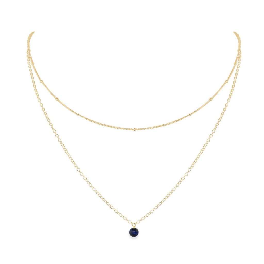 Sapphire Gemstone Chain Layered Choker Necklace - Sapphire Gemstone Chain Layered Choker Necklace - 14k Gold Fill - Luna Tide Handmade Crystal Jewellery