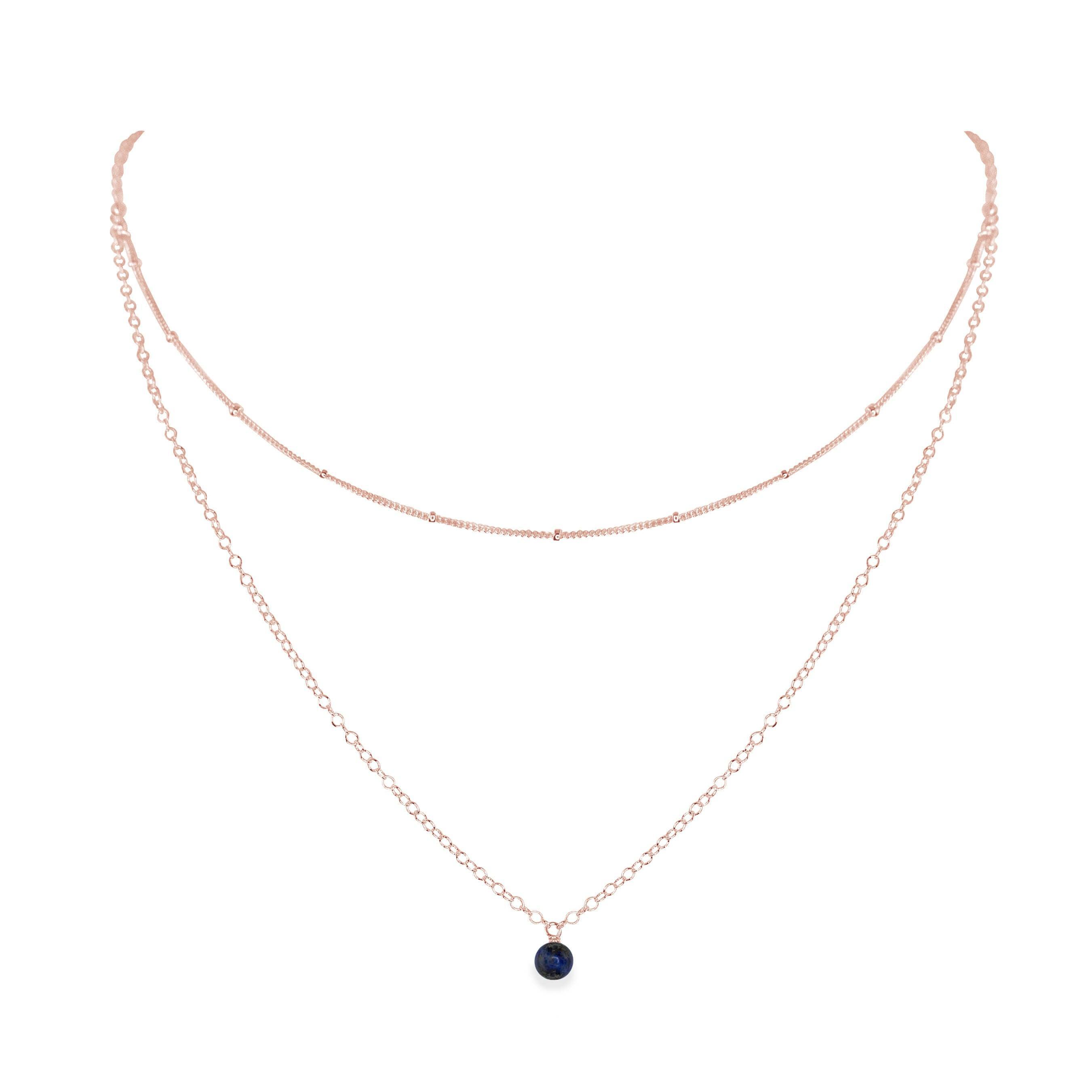 Sapphire Gemstone Chain Layered Choker Necklace - Sapphire Gemstone Chain Layered Choker Necklace - 14k Rose Gold Fill - Luna Tide Handmade Crystal Jewellery