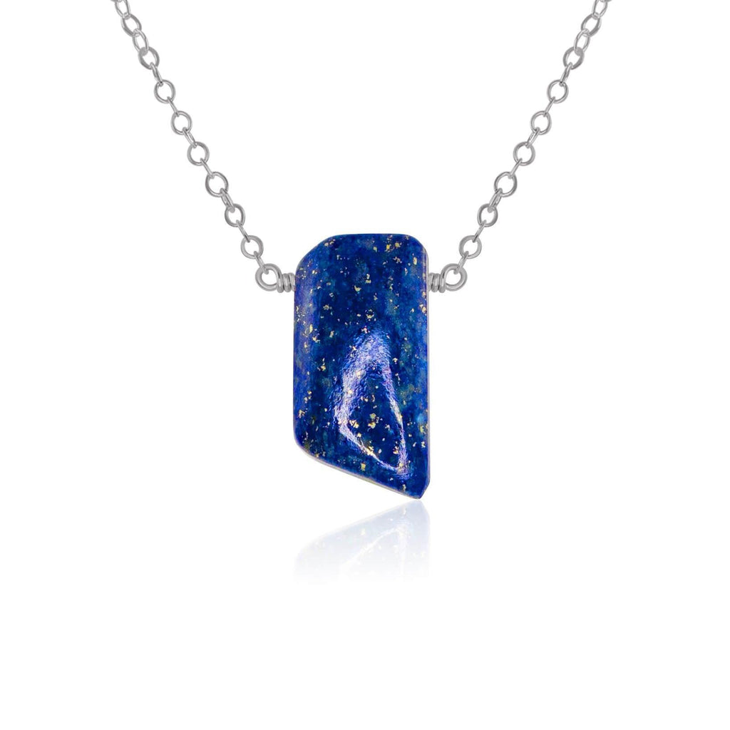 Small Smooth Blue Lapis Lazuli Crystal Slab Necklace - Small Smooth Blue Lapis Lazuli Crystal Slab Necklace - Stainless Steel - Luna Tide Handmade Crystal Jewellery