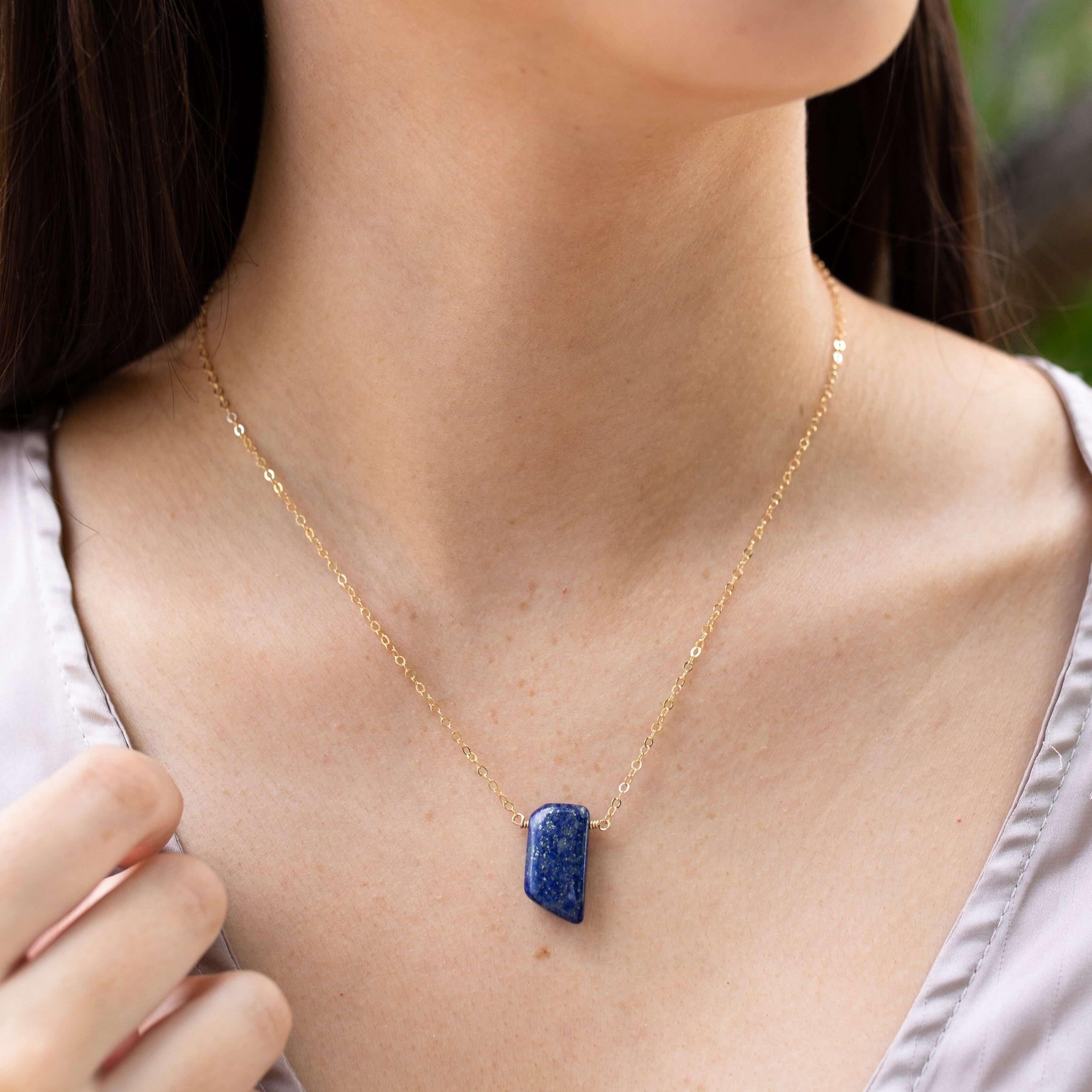 Small Smooth Blue Lapis Lazuli Crystal Slab Necklace - Small Smooth Blue Lapis Lazuli Crystal Slab Necklace - Sterling Silver - Luna Tide Handmade Crystal Jewellery
