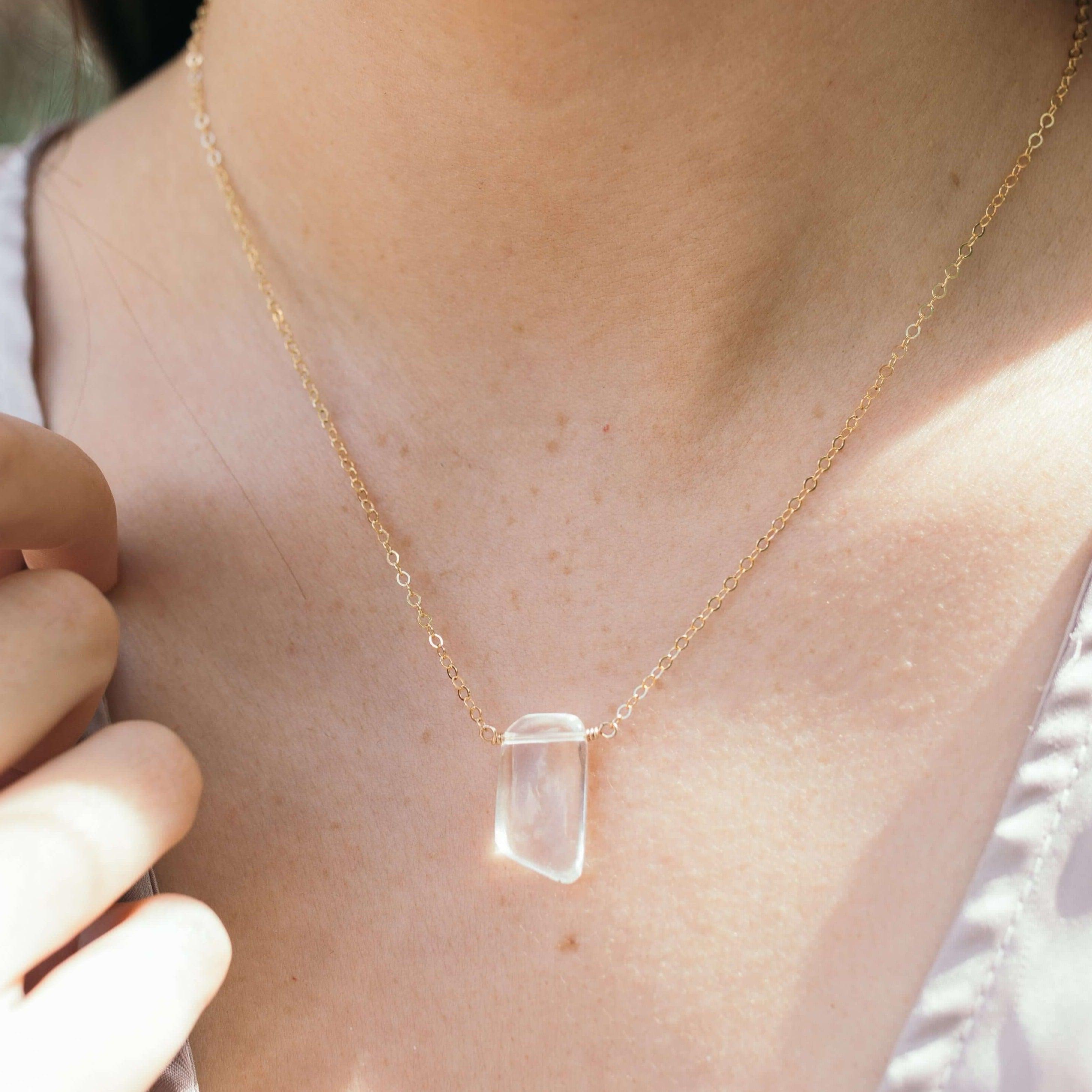 Small Smooth Clear Crystal Quartz Crystal Slab Necklace - Small Smooth Clear Crystal Quartz Crystal Slab Necklace - 14k Gold Fill - Luna Tide Handmade Crystal Jewellery