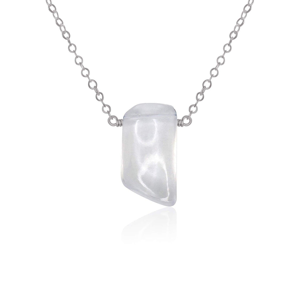 Small Smooth Clear Crystal Quartz Crystal Slab Necklace - Small Smooth Clear Crystal Quartz Crystal Slab Necklace - Stainless Steel - Luna Tide Handmade Crystal Jewellery