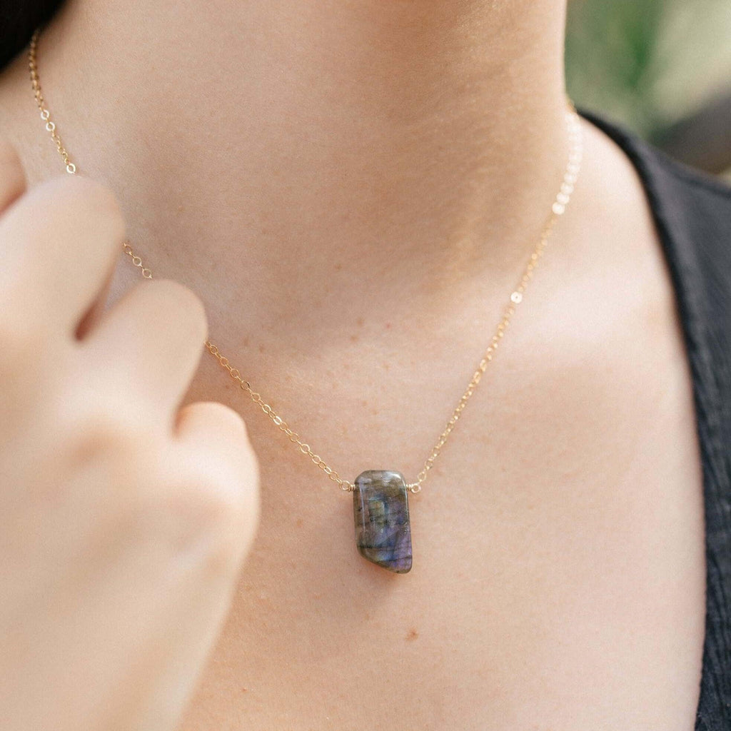 Small Smooth Grey Labradorite Crystal Slab Necklace - Small Smooth Grey Labradorite Crystal Slab Necklace - 14k Gold Fill - Luna Tide Handmade Crystal Jewellery