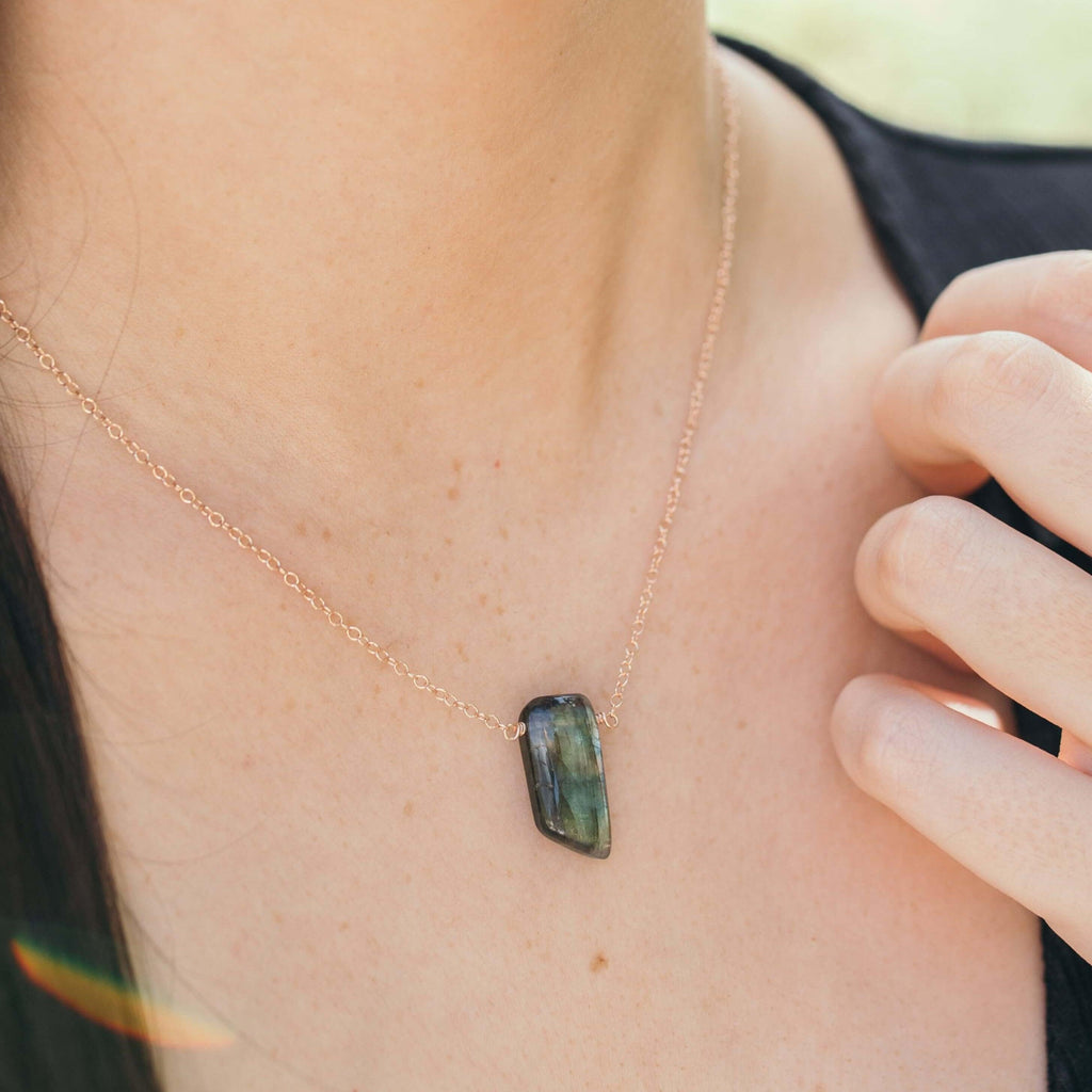 Small Smooth Grey Labradorite Crystal Slab Necklace - Small Smooth Grey Labradorite Crystal Slab Necklace - 14k Gold Fill - Luna Tide Handmade Crystal Jewellery