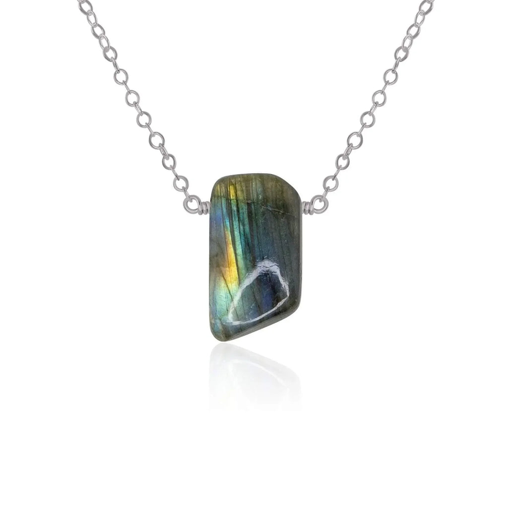 Small Smooth Grey Labradorite Crystal Slab Necklace - Small Smooth Grey Labradorite Crystal Slab Necklace - Stainless Steel - Luna Tide Handmade Crystal Jewellery