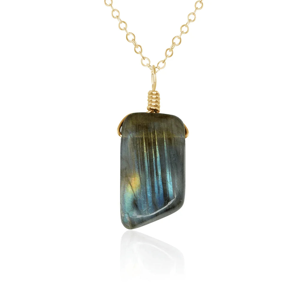 Small Smooth Labradorite Gentle Point Crystal Pendant Necklace - Small Smooth Labradorite Gentle Point Crystal Pendant Necklace - 14k Gold Fill / Cable - Luna Tide Handmade Crystal Jewellery