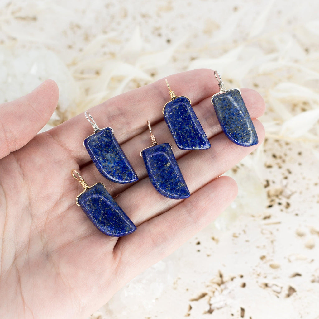 Small Smooth Lapis Lazuli Crystal Pendant with Gentle Point - Small Smooth Lapis Lazuli Crystal Pendant with Gentle Point - Sterling Silver - Luna Tide Handmade Crystal Jewellery