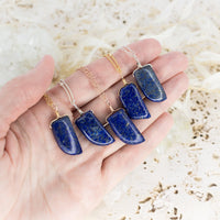 Small Smooth Lapis Lazuli Gentle Point Crystal Pendant Necklace - Small Smooth Lapis Lazuli Gentle Point Crystal Pendant Necklace - 14k Gold Fill / Cable - Luna Tide Handmade Crystal Jewellery