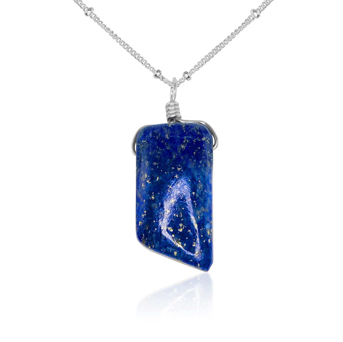 Small Smooth Lapis Lazuli Gentle Point Crystal Pendant Necklace - Small Smooth Lapis Lazuli Gentle Point Crystal Pendant Necklace - Sterling Silver / Satellite - Luna Tide Handmade Crystal Jewellery